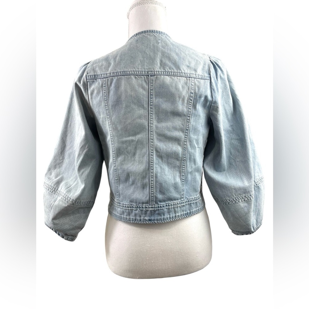 Ulla Johnson Light Wash Denim Cotton Jacket Collarless Puff Sleeve Boho Eclectic - Picture 5 of 9
